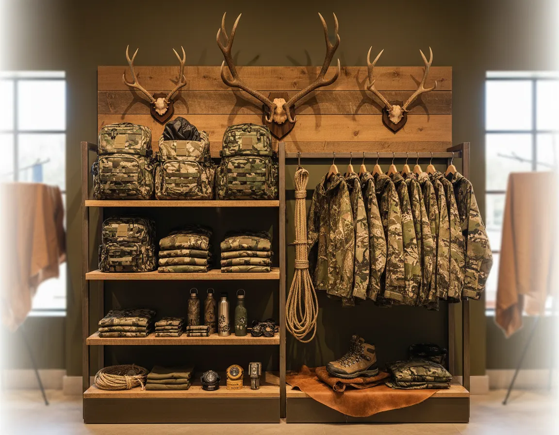 Hunting gear including rifles, packs, and camo in the Hunting department
